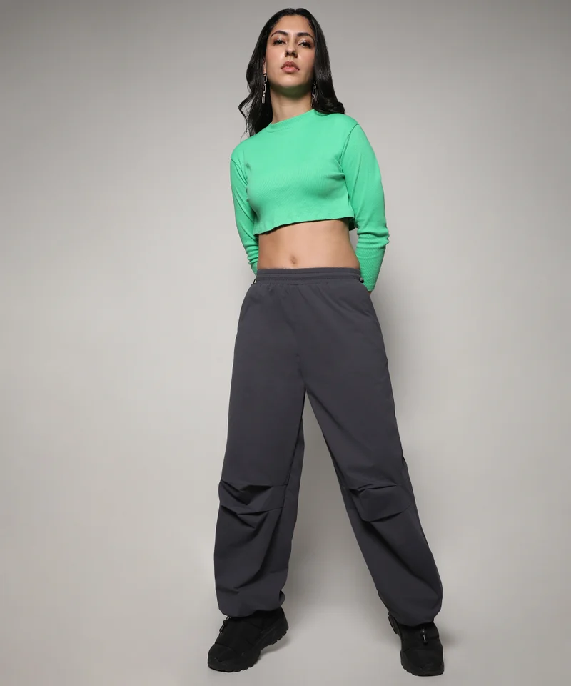كامبوس سوترا Women's Charcoal Grey Solid Parachute Trousers