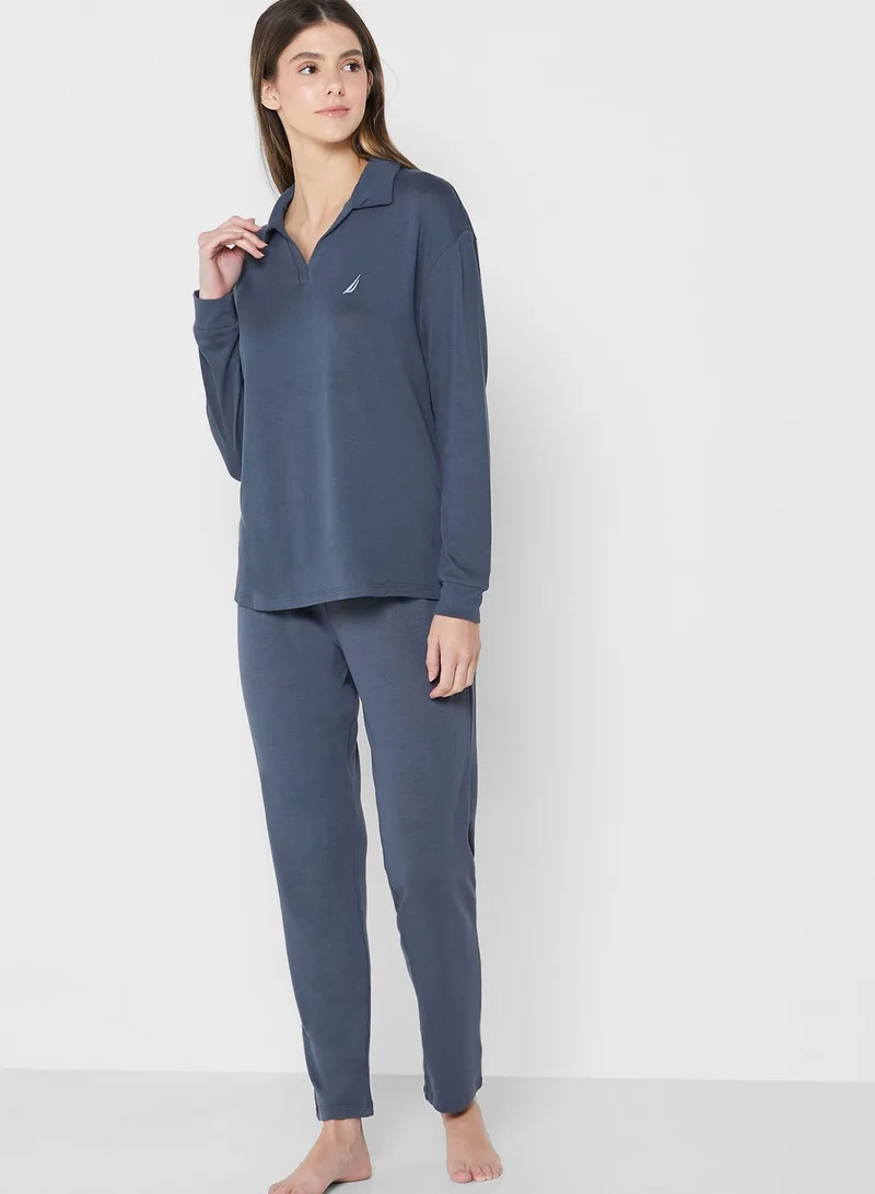 NAUTICA Polo Neck Knitted Pyjama Set