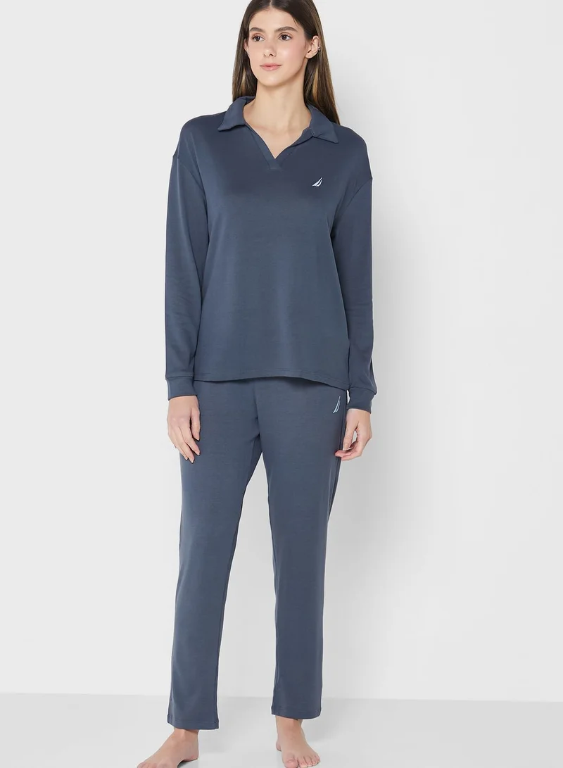 NAUTICA Polo Neck Knitted Pyjama Set