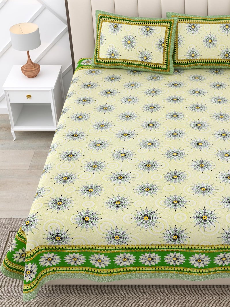 RajasthaniKart Pure Cotton 180 TC King Size BEDSHEET with 2 Pillow Cover - 90X108 (Suitable for King Size Bed Sheet or Double Bed, Green) PSP 127 - Image 3