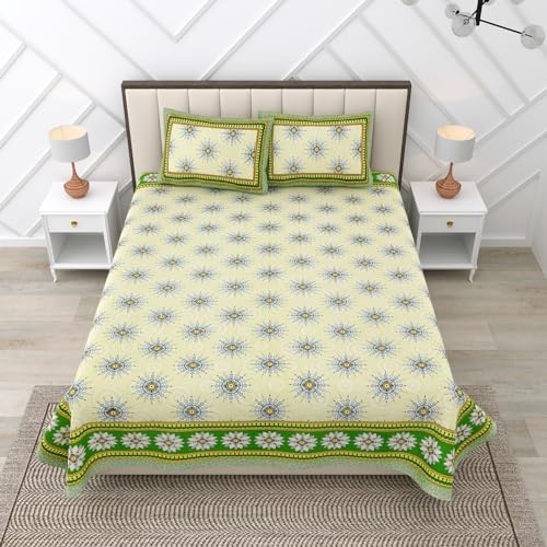 RajasthaniKart Pure Cotton 180 TC King Size BEDSHEET with 2 Pillow Cover - 90X108 (Suitable for King Size Bed Sheet or Double Bed, Green) PSP 127 - Image 1