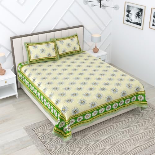 RajasthaniKart Pure Cotton 180 TC King Size BEDSHEET with 2 Pillow Cover - 90X108 (Suitable for King Size Bed Sheet or Double Bed, Green) PSP 127 - Image 2