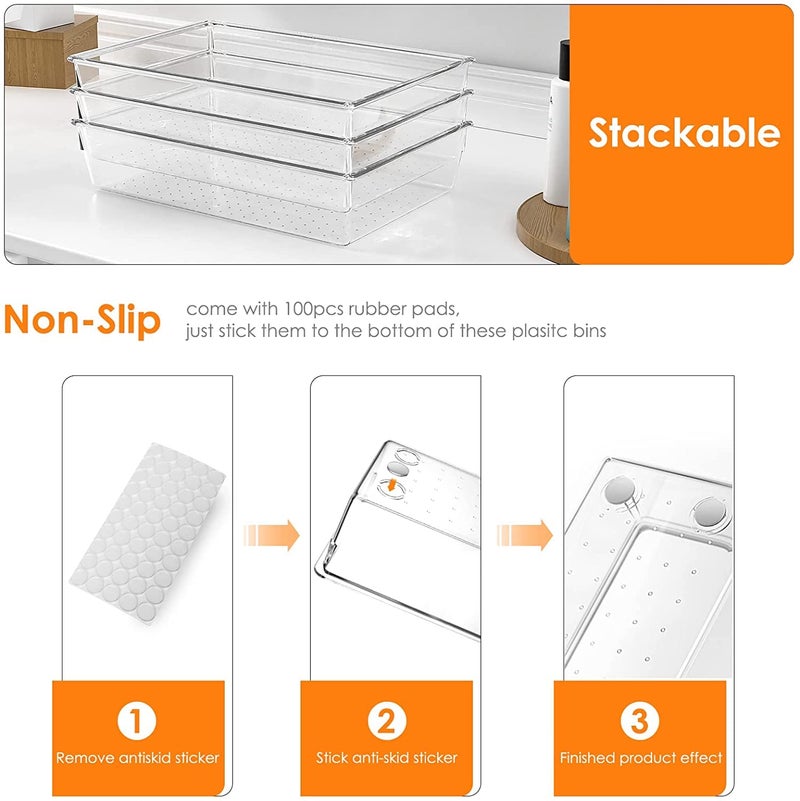 Snazzy 25 PCS Clear Plastic Drawer Organizer Set NonSlipCrack Bathroom Vanity Drawer Organizer Trays Dividers Versatile Storage Bins for Makeup Jewelry and Office Desk - Image 3