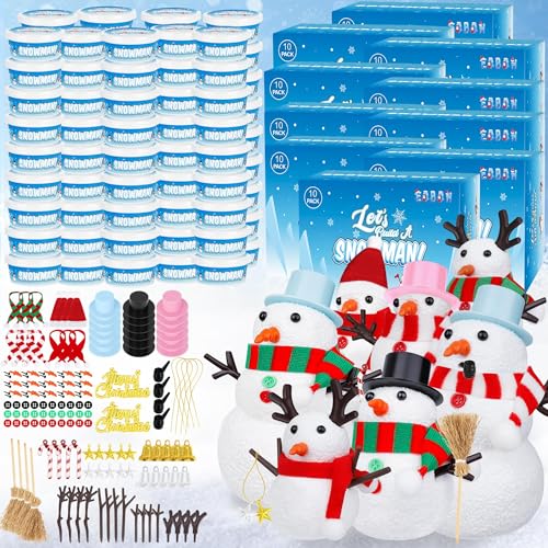 EOBOH 100pcs Snowman Craft Build a Snowman Kit Indoor Decor Snowman Kit DIY Christmas Ornaments Creative Air Dry Modeling Clay Bulk Xmas School Family Party Activities Snowman Making Set - Image 1
