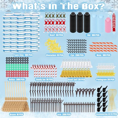 EOBOH 100pcs Snowman Craft Build a Snowman Kit Indoor Decor Snowman Kit DIY Christmas Ornaments Creative Air Dry Modeling Clay Bulk Xmas School Family Party Activities Snowman Making Set - Image 5