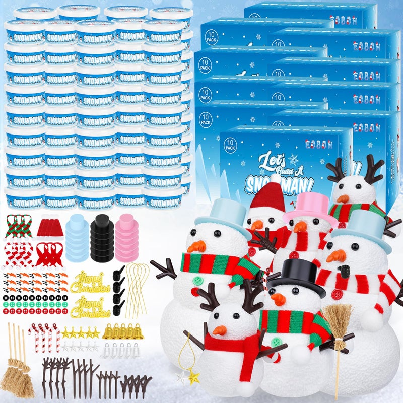 EOBOH 100pcs Snowman Craft Build a Snowman Kit Indoor Decor Snowman Kit DIY Christmas Ornaments Creative Air Dry Modeling Clay Bulk Xmas School Family Party Activities Snowman Making Set - Image 3
