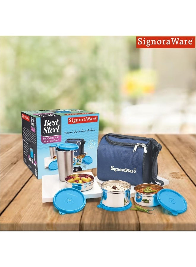 Signoraware Best Stainless-Steel Lunch Box Set 5 (containers of size 350ml + 500ml + 200ml + tumbler 370ml + Lunch Bag) | Stainless-Steel Leak-Proof Containers - Image 5