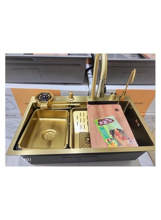 Handmade kitchen sink, 80cm + mixer+ cup washer gold