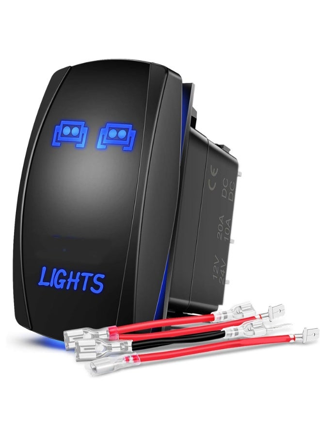 Generic LED Light Bar Rocker Switch  Laser On/Off Rear Lights Rocker Switch 20A/12V-24V Switch Jumper Wires Set,Easy to install and use (Blue)  - Image 1