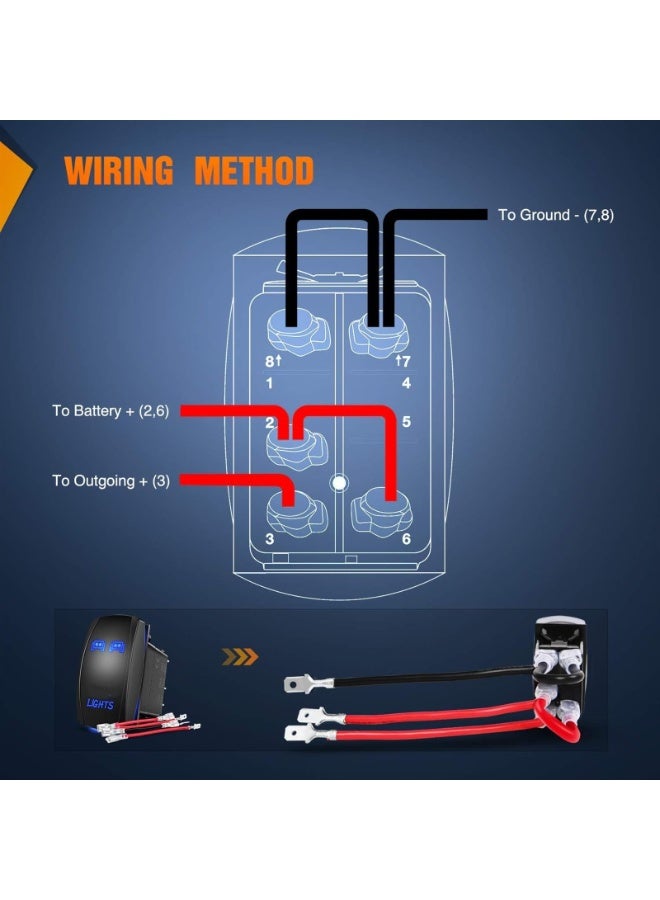 Generic LED Light Bar Rocker Switch  Laser On/Off Rear Lights Rocker Switch 20A/12V-24V Switch Jumper Wires Set,Easy to install and use (Blue)  - Image 3