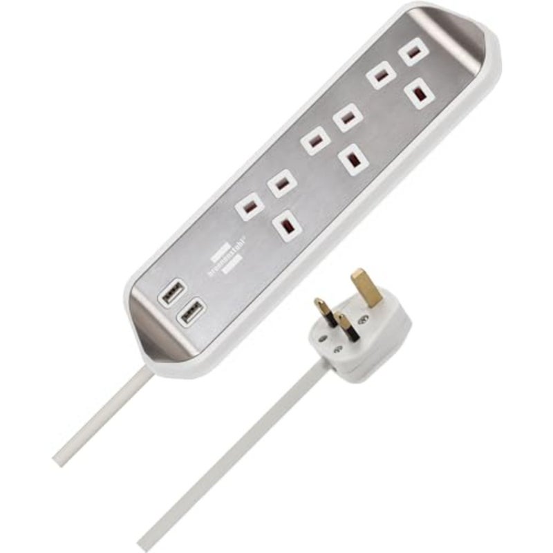 Brennenstuhl 3 Way Corner Extension Socket with 2 Way USB A Socket 2 Meter Cable White - Image 5