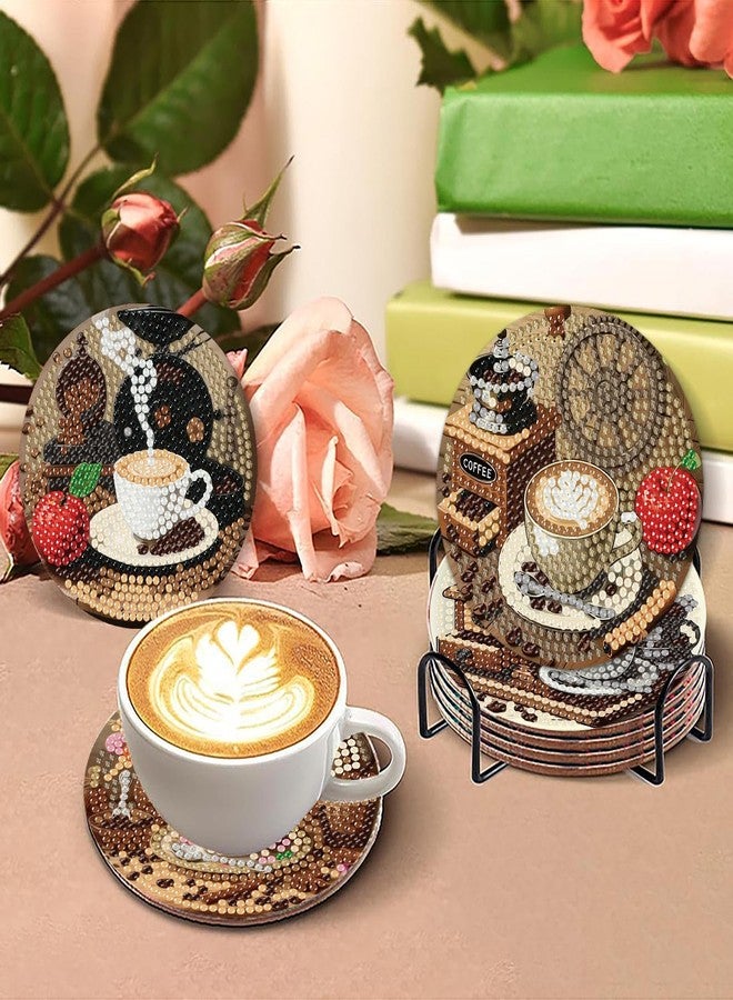MBNTJHT 8 Pcs Coffee Diamond Art Coasters Kits with Cork Base,Diamond Painting Coasters with Holder for Adult Beginners,DIY Drink Coaster Art Craft Supplies for Home Decor 4x4 Inch. - Image 3