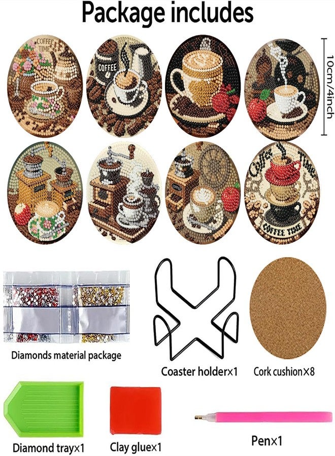 MBNTJHT 8 Pcs Coffee Diamond Art Coasters Kits with Cork Base,Diamond Painting Coasters with Holder for Adult Beginners,DIY Drink Coaster Art Craft Supplies for Home Decor 4x4 Inch. - Image 2