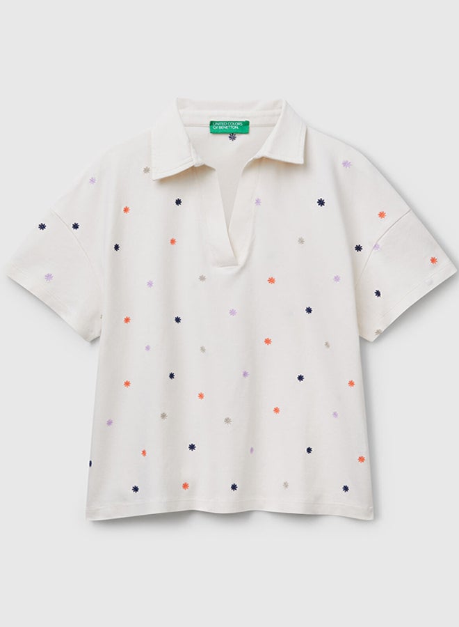 Benetton Polo With Flower Embroidery  - Image 3