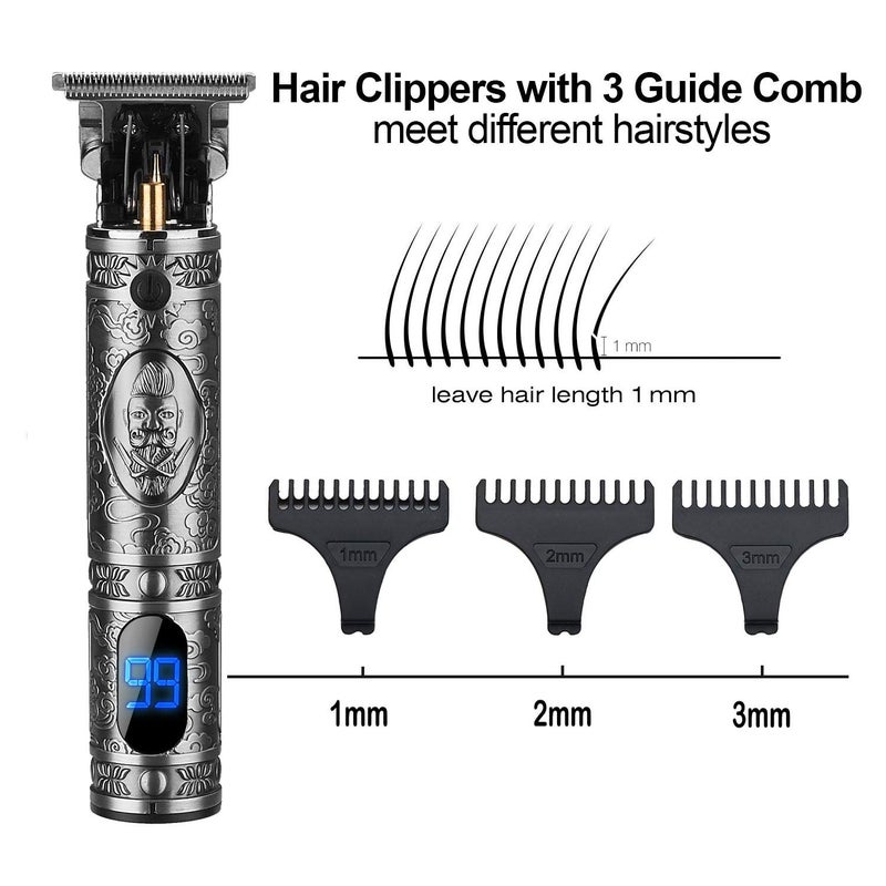 Suttik Hair Trimmer for Men, Professional Hair Clippers for Barber, Beard Trimmer for Men, Cordless Edgers Clippers, Ornate Knight T-Blade Close Cutting Trimmer with LCD, Gray - Image 4