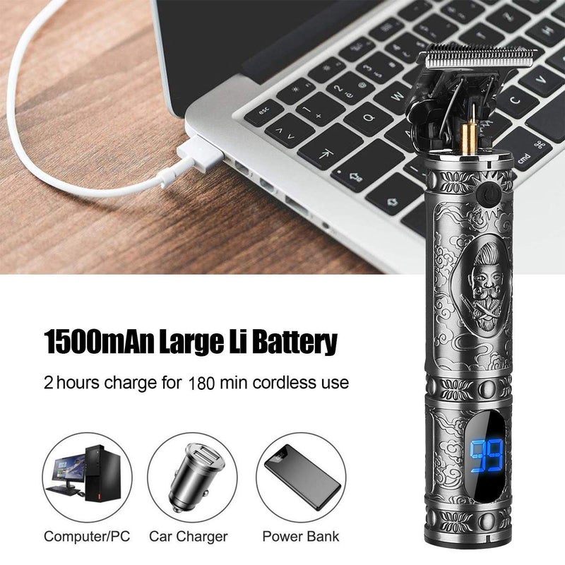 Suttik Hair Trimmer for Men, Professional Hair Clippers for Barber, Beard Trimmer for Men, Cordless Edgers Clippers, Ornate Knight T-Blade Close Cutting Trimmer with LCD, Gray - Image 5