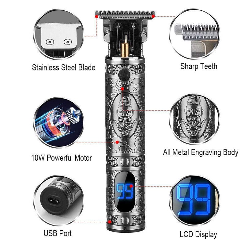 Suttik Hair Trimmer for Men, Professional Hair Clippers for Barber, Beard Trimmer for Men, Cordless Edgers Clippers, Ornate Knight T-Blade Close Cutting Trimmer with LCD, Gray - Image 2