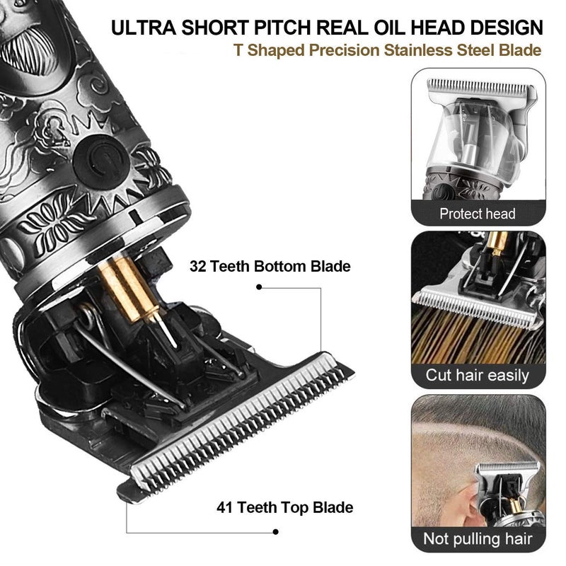 Suttik Hair Trimmer for Men, Professional Hair Clippers for Barber, Beard Trimmer for Men, Cordless Edgers Clippers, Ornate Knight T-Blade Close Cutting Trimmer with LCD, Gray - Image 3