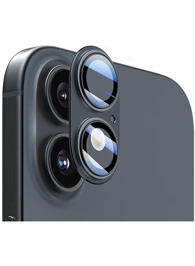Camera Lens Protector [Black] for iPhone 16/iPhone 16 Plus, 9H Ultra-Thin Tempered Glass Camera Cover, Scratch-Resistant Metal Ring Case, Easy Installation