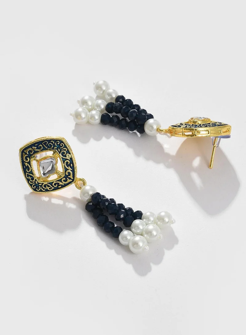 SOHI Black & White Stone Studded & Beaded Jewellery Set