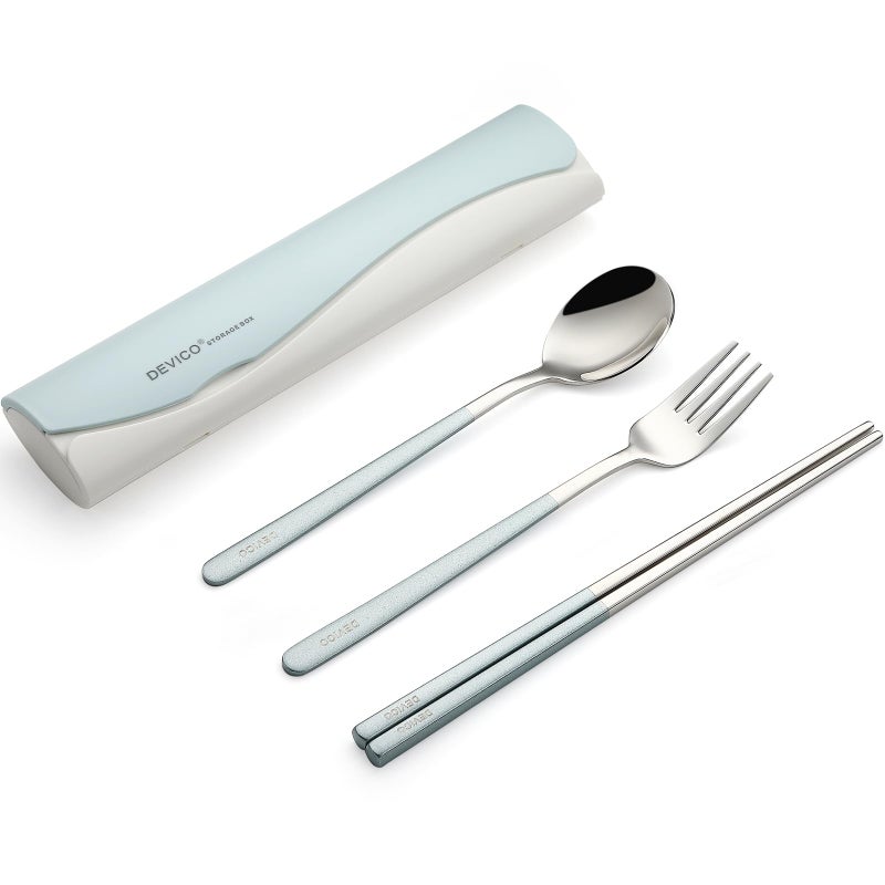 DEVICO Portable Travel Utensils with Case, Reusable Camping Silverware for Lunch, 18/8 Stainless Steel Cutlery Set (Blue) - Image 1