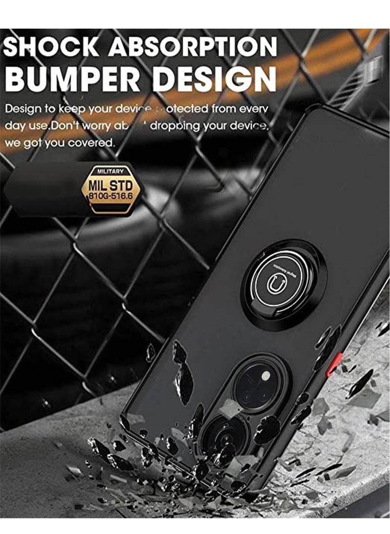 Generic Oppo Reno8 T 5G / Oppo A1 Pro Case Cover Metal Ring Holder Grip Kickstand Car Magnetic Mount Shockproof Matte Hard Back Bumper Case for Oppo A1 Pro/Reno 8T 5G 5G (Black)  - Image 4