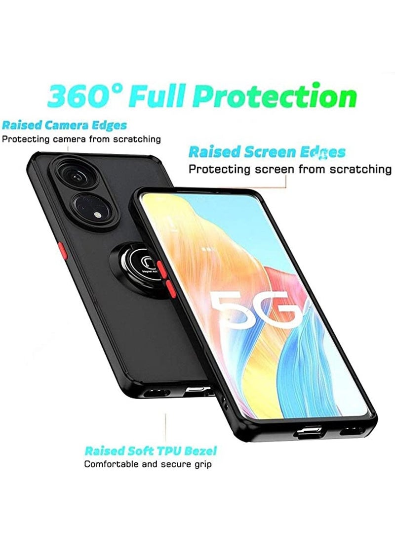 Generic Oppo Reno8 T 5G / Oppo A1 Pro Case Cover Metal Ring Holder Grip Kickstand Car Magnetic Mount Shockproof Matte Hard Back Bumper Case for Oppo A1 Pro/Reno 8T 5G 5G (Black)  - Image 5