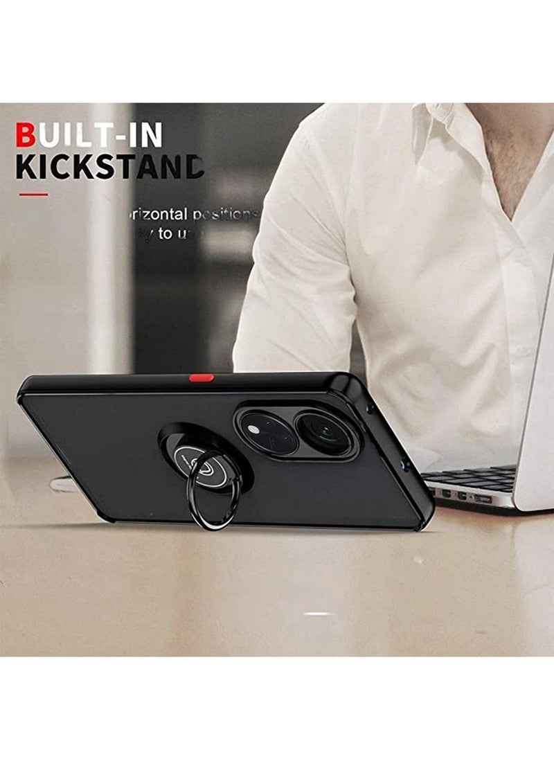 Generic Oppo Reno8 T 5G / Oppo A1 Pro Case Cover Metal Ring Holder Grip Kickstand Car Magnetic Mount Shockproof Matte Hard Back Bumper Case for Oppo A1 Pro/Reno 8T 5G 5G (Black)  - Image 2