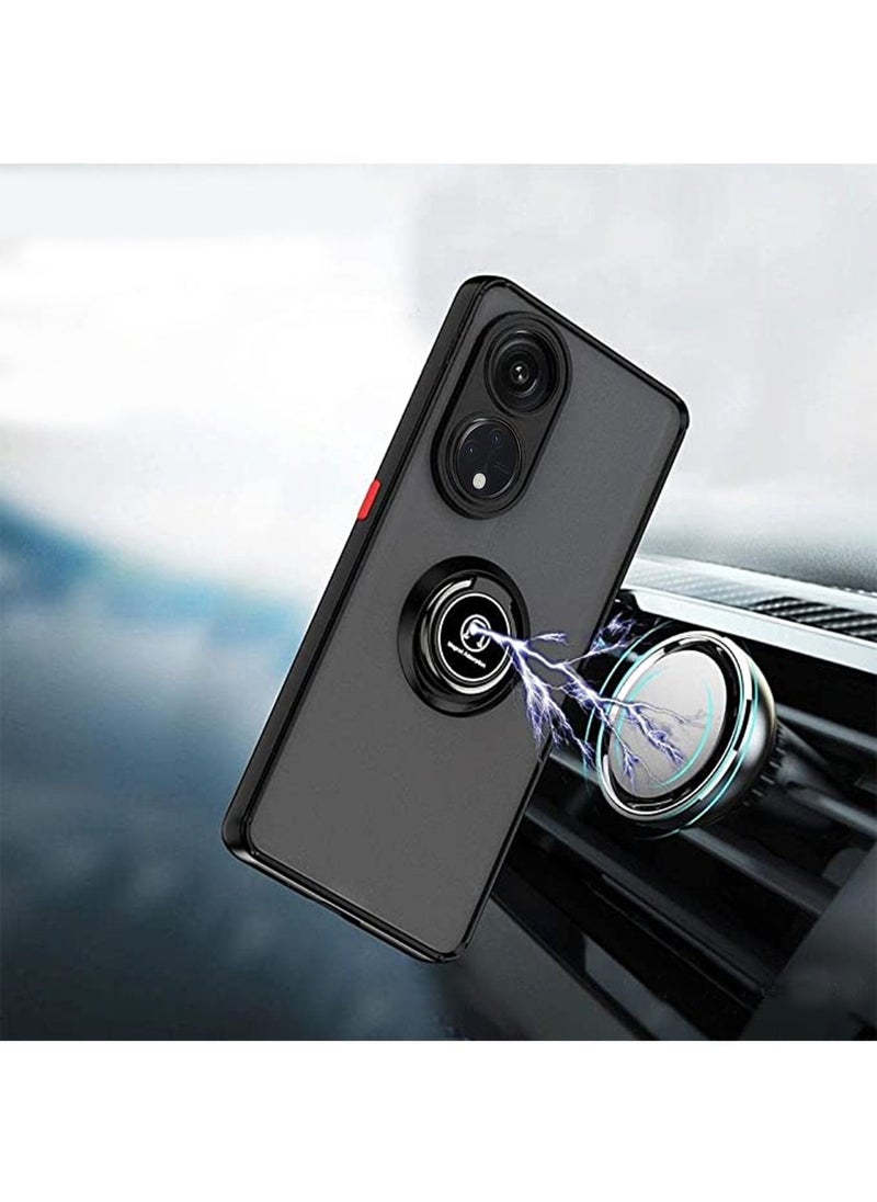 Generic Oppo Reno8 T 5G / Oppo A1 Pro Case Cover Metal Ring Holder Grip Kickstand Car Magnetic Mount Shockproof Matte Hard Back Bumper Case for Oppo A1 Pro/Reno 8T 5G 5G (Black)  - Image 3