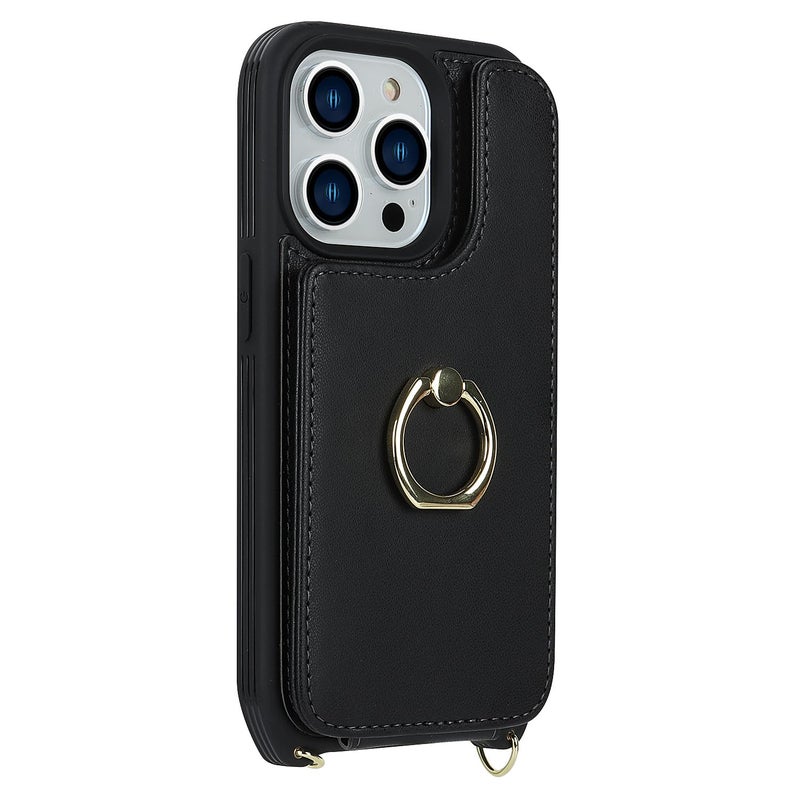 Lipvina for iPhone 15 Pro Max Case with Card Holder for Women,iPhone 15 Pro Max Phone Case with Strap,Crossbody Lanyard,Ring Stand,Snap Clasp,Phone Wallet Cases 6.7 inch (Black) - Image 5