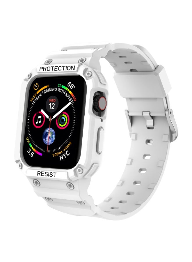 ترامكس حزام وسوار Apple Watch 8 Series، حزام ذكر وأنثى 42/44/45 مم، متوافق مع السلاسل 3-7، حزام وحافظة متينة، حزام iWatch (أبيض + مشبك فضي) - Image 1