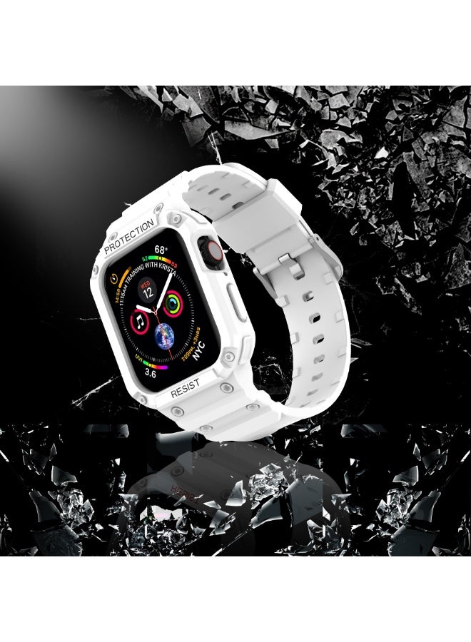 ترامكس حزام وسوار Apple Watch 8 Series، حزام ذكر وأنثى 42/44/45 مم، متوافق مع السلاسل 3-7، حزام وحافظة متينة، حزام iWatch (أبيض + مشبك فضي) - Image 4
