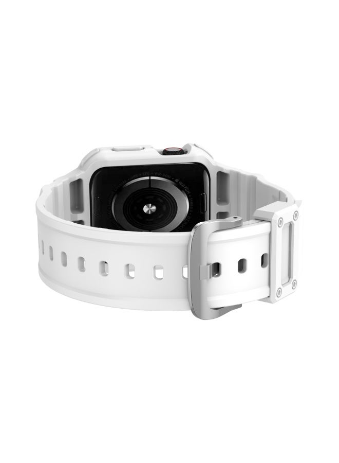 ترامكس حزام وسوار Apple Watch 8 Series، حزام ذكر وأنثى 42/44/45 مم، متوافق مع السلاسل 3-7، حزام وحافظة متينة، حزام iWatch (أبيض + مشبك فضي) - Image 5