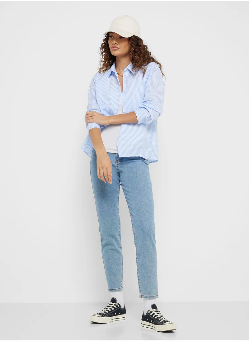Ginger Oversize Checkered Seersucker Shirt