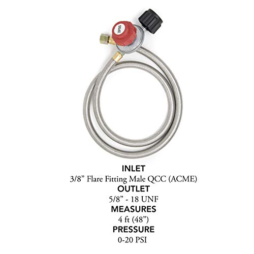 GasOne 2113+50105 4 ft Regulator and Propane Brass Orifice, Steel Braided Hose - Image 5
