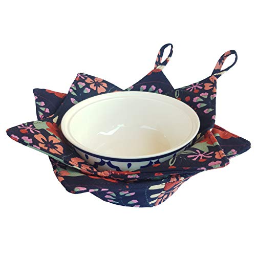 CUSHYSTORE 2X Bowl Cozy Huggers Canvas Holders Heat and Cold Resistant AntiScalding Protector 75 Navy Exotic Flower