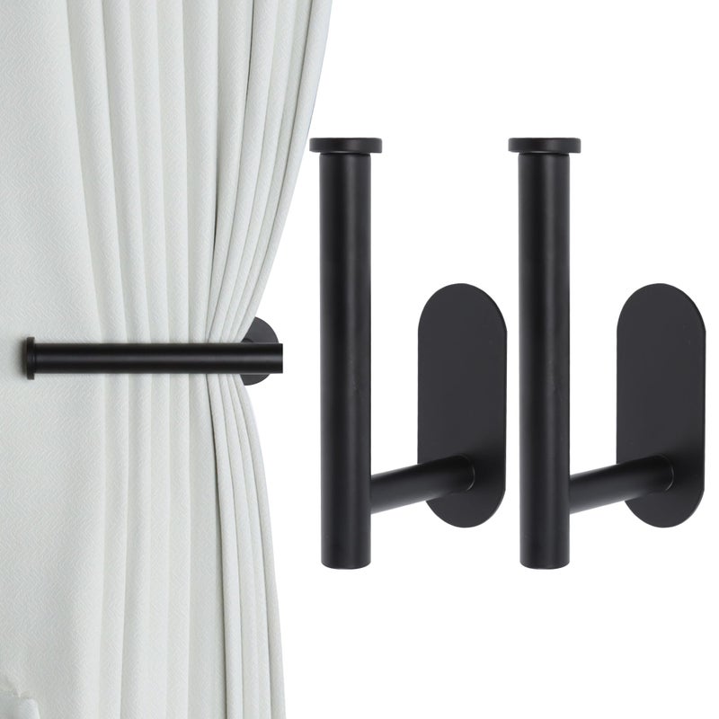 Groleca 2 Pack Adhesive Curtain Holdbacks Curtain Tie Backs Curtain Holdbacks No Drill Curtain Pull Backs Adhesive Curtain Hooks Curtain Holders for Drapes 2 Black