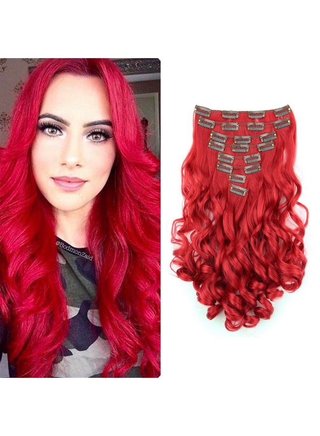 CAISHA By Prettyshop Xxl 18" 8 Pieces Set Clip In Extensions Hair Extension Hairpiece Voluminous Wavy Intense Red Ces91 - Image 3