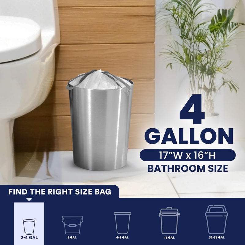 Plasticplace 4 Gallon White Drawstring Trash Bags, 200 Count (Pack of 1) â€“ 0.7 Mil Leak-Proof Garbage Liners for Small Trash Can, Bathroom, Kitchen, Office, and Car Use - Image 3