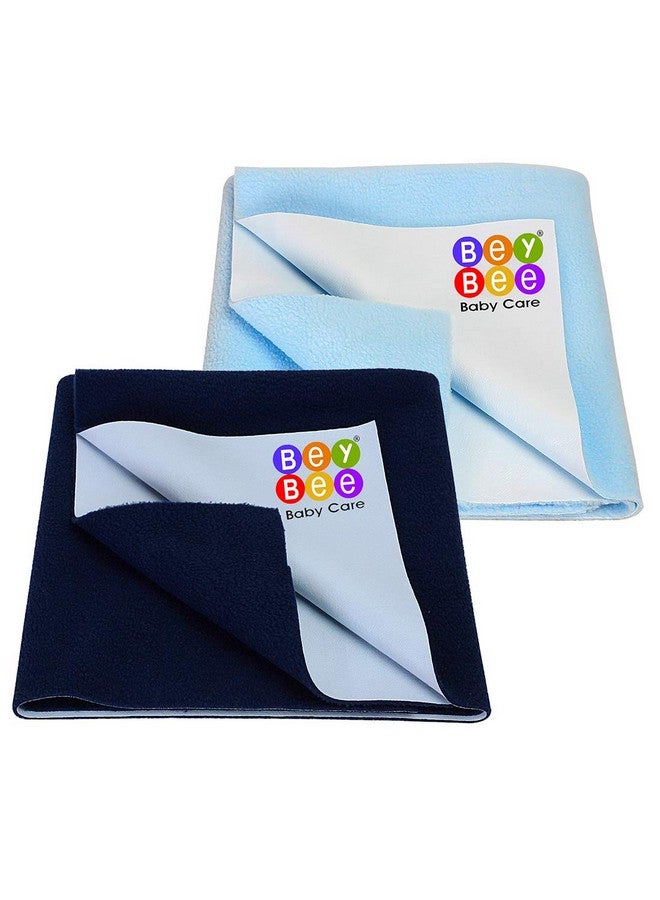 Bey Bee Beybee Waterproof Quick Dry Sheet For Baby|Anti-Piling Fleece Extra Absorbent Washable Matress Protector| Baby Bed Protector Sheet For Toddler, (Small Pack Of 2, 70X50Cm, Dark Blue + Blue) - Image 1
