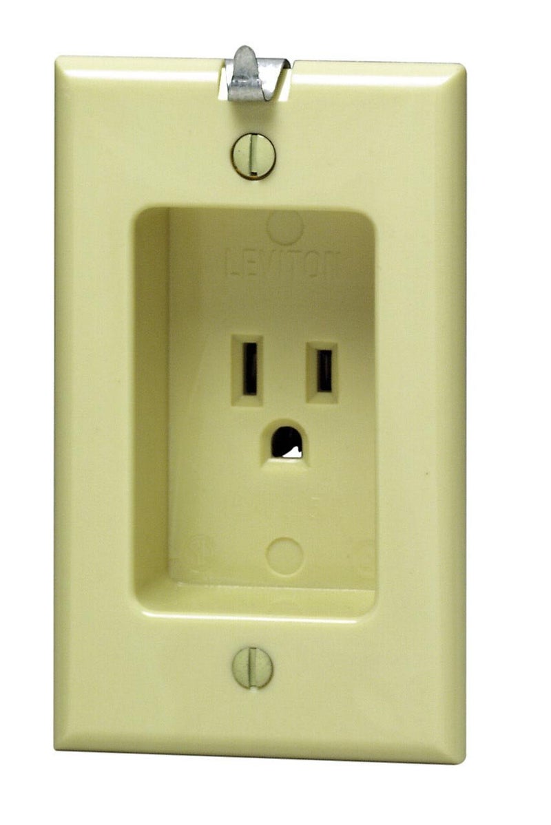 15 Amp, 125 Volt, 1 Gang Recessed Single Receptacle, 688-I, Ivory