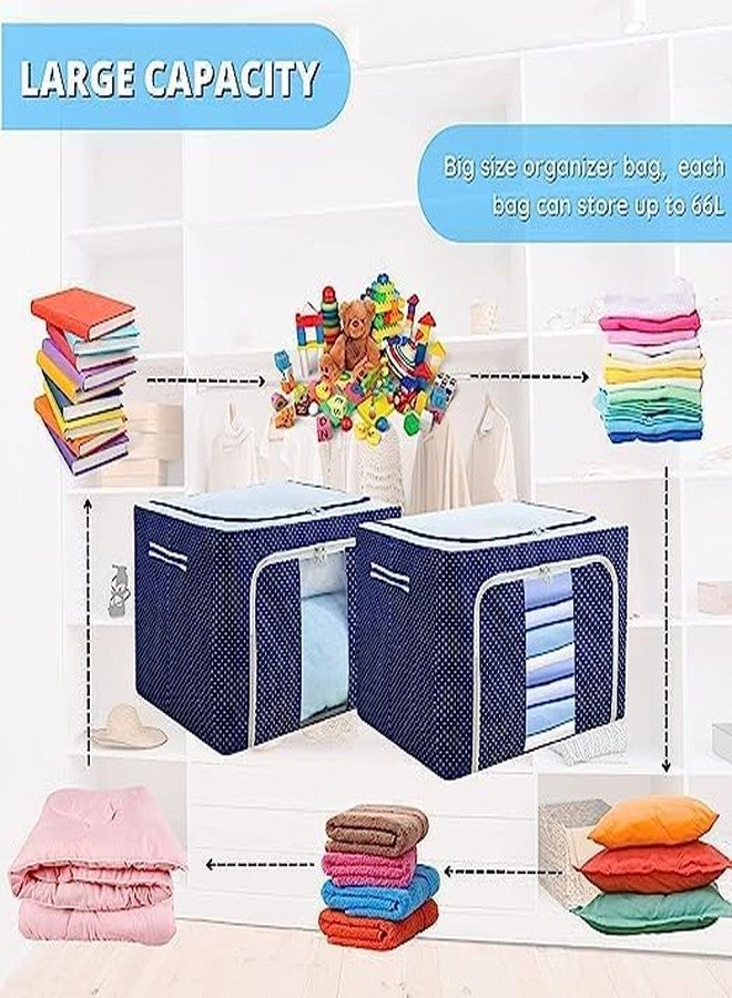 Glenoxzone 66 Liter Oxford Fabric Steel Frame Clothes Wardrobe Organizer Set with Transparent Zip Closure | Durable Clothes Storage Bag for Lehenga, Suit, Dress & Saree Packing - Image 2