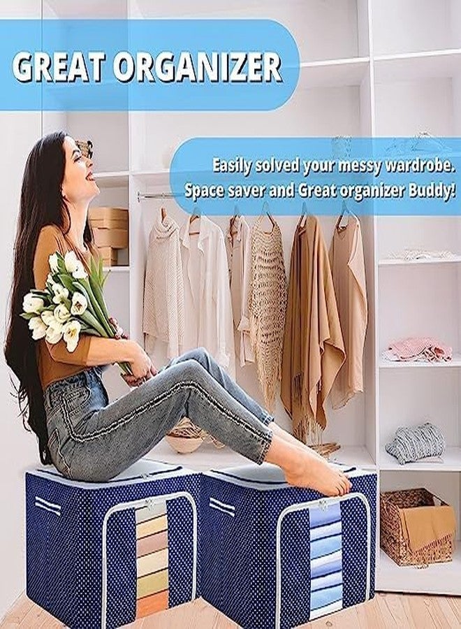 Glenoxzone 66 Liter Oxford Fabric Steel Frame Clothes Wardrobe Organizer Set with Transparent Zip Closure | Durable Clothes Storage Bag for Lehenga, Suit, Dress & Saree Packing - Image 4