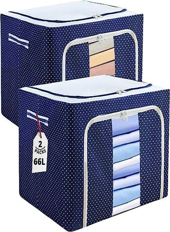Glenoxzone 66 Liter Oxford Fabric Steel Frame Clothes Wardrobe Organizer Set with Transparent Zip Closure | Durable Clothes Storage Bag for Lehenga, Suit, Dress & Saree Packing - Image 1