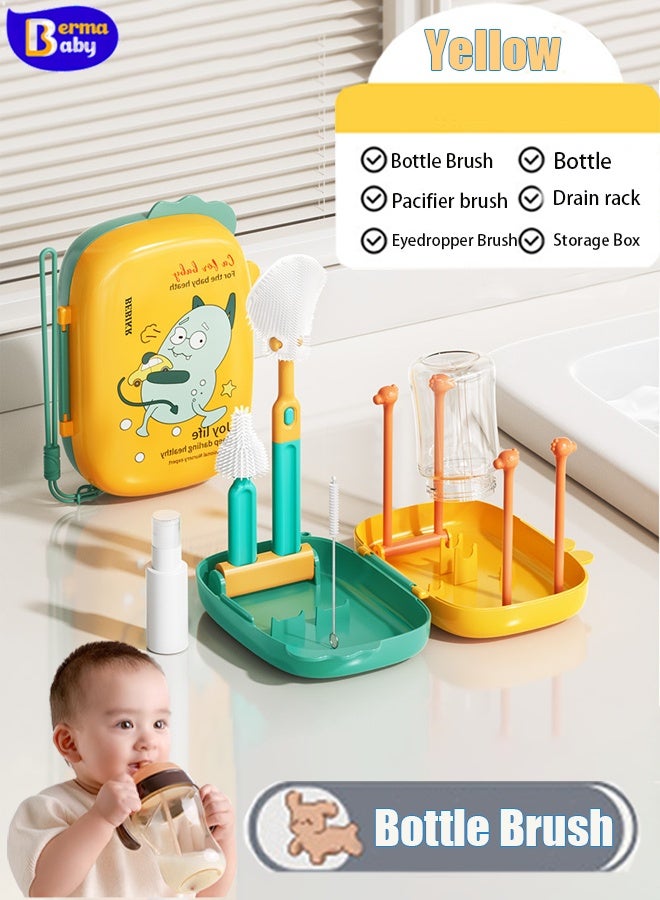 Berma Baby Baby Bottle Brush 6-piece Set, Portable Baby Bottle Brush Cleaning Set, Baby Bottle Cleaning Brush, Silicone Bottle Cleaning Brush, Baby Nipple Cup Nipple Straw Cleaning Brush (Yellow) - Image 1
