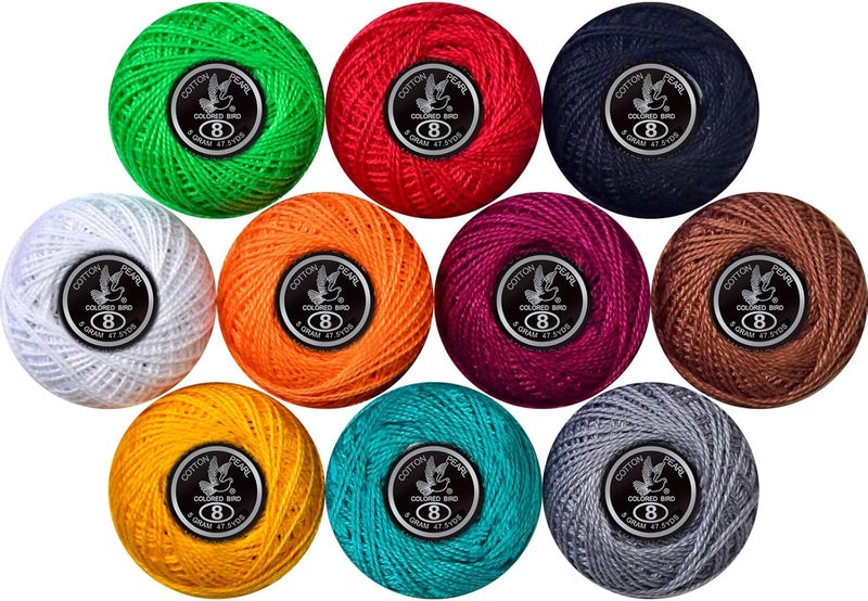 colored bird Crochet Thread 10 Balls Cardinal Size 8 for Crochet Hardanger Cross Stitch Needlepoint Hand Embroidery (Dark Mixed Color Series) - Image 1