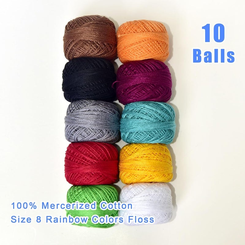colored bird Crochet Thread 10 Balls Cardinal Size 8 for Crochet Hardanger Cross Stitch Needlepoint Hand Embroidery (Dark Mixed Color Series) - Image 2