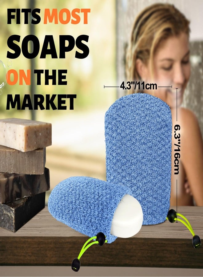 MIG4U Exfoliating Soap Bag for Shower 2 Pieces - Bar Soap Saver Pouch, Bamboo Body Scrubber Exfoliator Pocket in Travel Bathing, Blue - Image 5