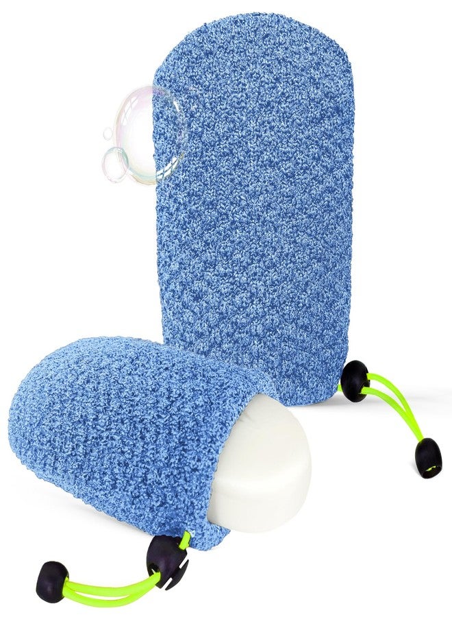 MIG4U Exfoliating Soap Bag for Shower 2 Pieces - Bar Soap Saver Pouch, Bamboo Body Scrubber Exfoliator Pocket in Travel Bathing, Blue - Image 1