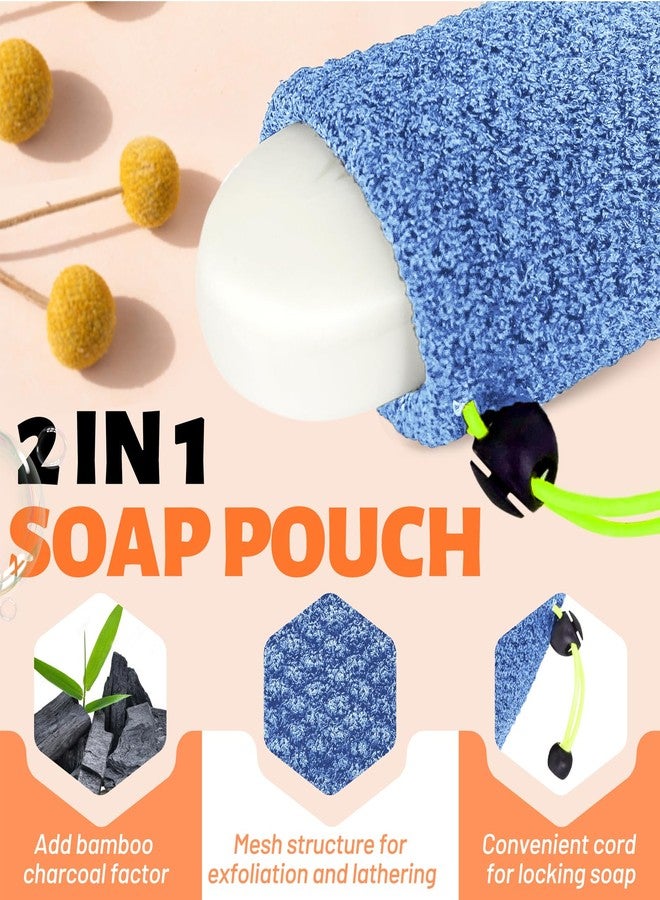MIG4U Exfoliating Soap Bag for Shower 2 Pieces - Bar Soap Saver Pouch, Bamboo Body Scrubber Exfoliator Pocket in Travel Bathing, Blue - Image 2